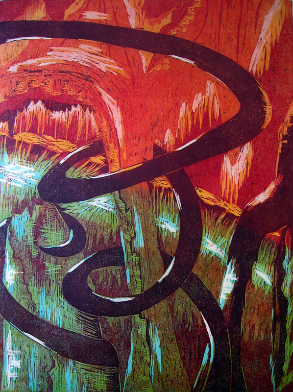 Hulluna rakkaudesta/ Fool for love, puupiirros/ woodcut, 77x58cm, 1993