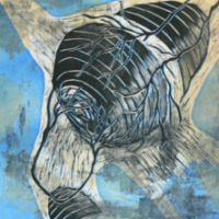 Ajattelematon I/ Thoughtless I, koho-, syväpaino/ relief print, intaglio, 60x46cm, 2007