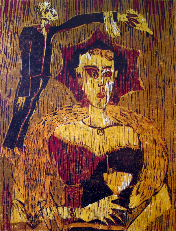 Cocktail-kutsut I/ Cocktailparty I, puupiirros/ woodcut, 78x58cm, 1991