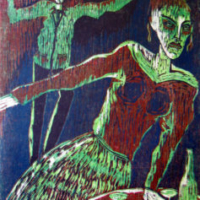 Cocktail-kutsut II/ Cocktailparty II, puupiirros/ woodcut, 78x58cm, 1991