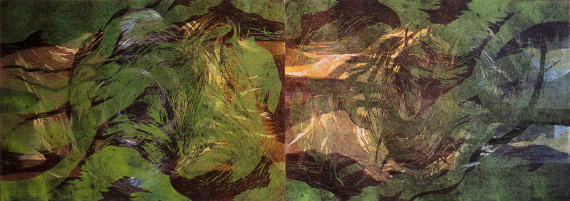 Polku/Trail, puupiirros/woodcut, 58x168cm, 1999