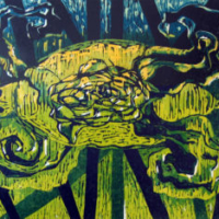 Kilpikonna/ Turtle, puupiirros/ woodcut, 55x70cm, 1992