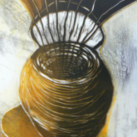 Ruukun henki I/Spirit of the Pot, koho-, syväpaino/ relief print, intaglio, 38x30cm, 2008