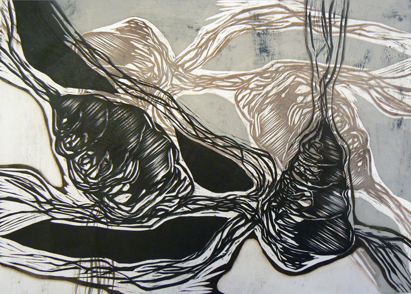 Uni/ Sleep, koho-, syväpaino/ relief print, intaglio, 38x50cm, 2007