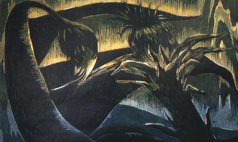Talvisella joella/By the Winter River,  puupiirros/woodcut, 64x80cm, 1997