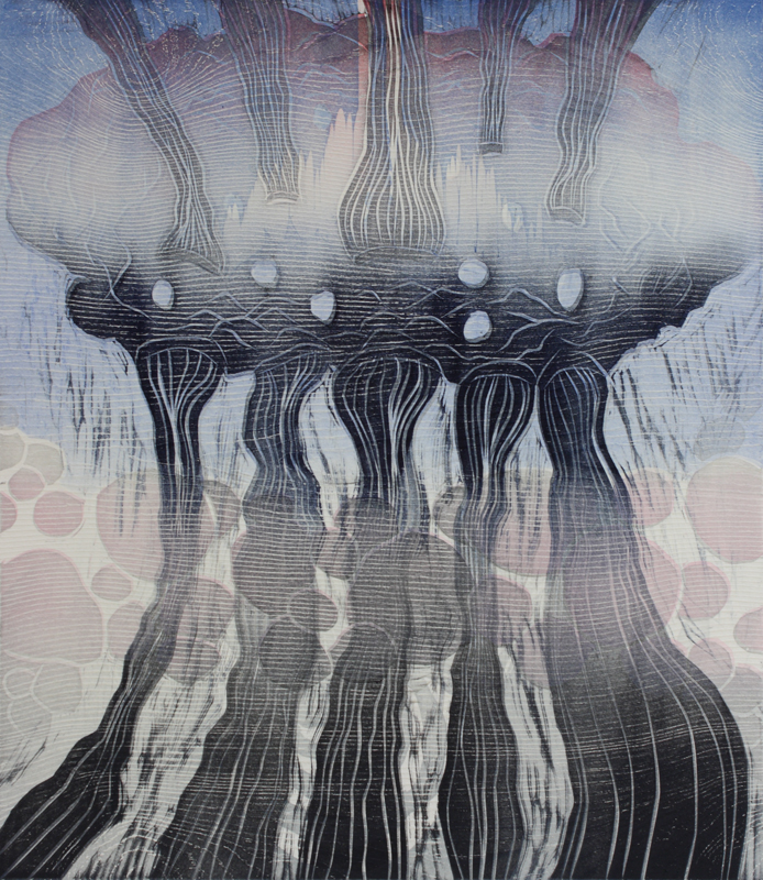 Rankkasade/Rainstorm, kohopaino/ relief print, 44x38cm, 2016