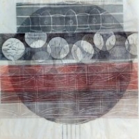 Avautuva/ Dehiscent, 2022, kohopaino, kollaasi/relief print, collage, 91 x 61 cm