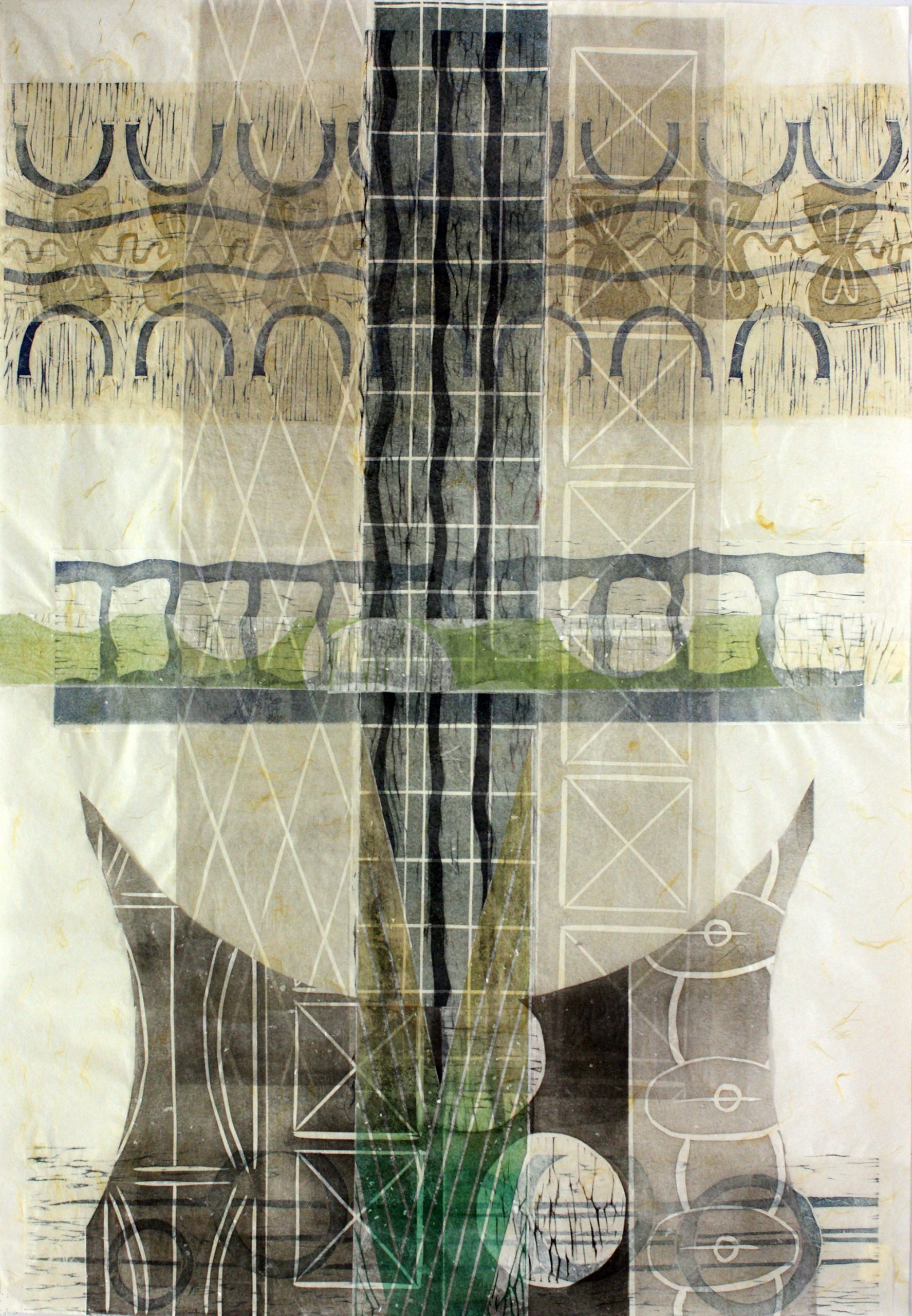 Missing, 2022, kohopaino, kollaasi/relief print, collage, 91 x 64 cm