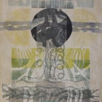 Black Star, 2025, kohopaino, kollaasi/relief print, collage, 100 x 70 cm