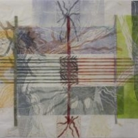 Kotiinpaluu/Homecoming, 2025, kohopaino, kollaasi/relief print, collage, 64 x 94 cm