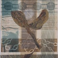 Loppukesän lento/Late Summer Flight, 2025, kohopaino, kollaasi/relief print, collage, 76 x 51 cm
