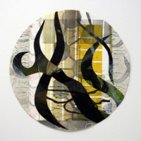 Maamerkkejä 3/Landmarks 3, 2025, kohopaino, kollaasi/relief print, collage, 46 x 46 cm
