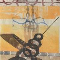 Piikikäs/Spiky, 2025, kohopaino, kollaasi/relief print, collage, 76 x 51 cm