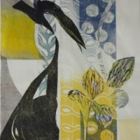 Verso/Sprout, 2025, kohopaino, kollaasi/relief print, collage, 64 x 47 cm