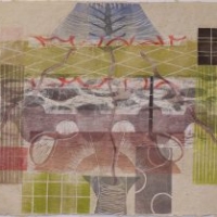 Vuori/Mountain, 2025, kohopaino, kollaasi/relief print, collage, 70 x 100 cm